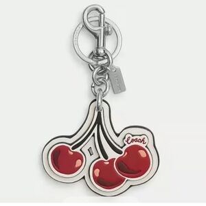 NWT Coach Cherry Leather Bag Charm Silver/Chalk